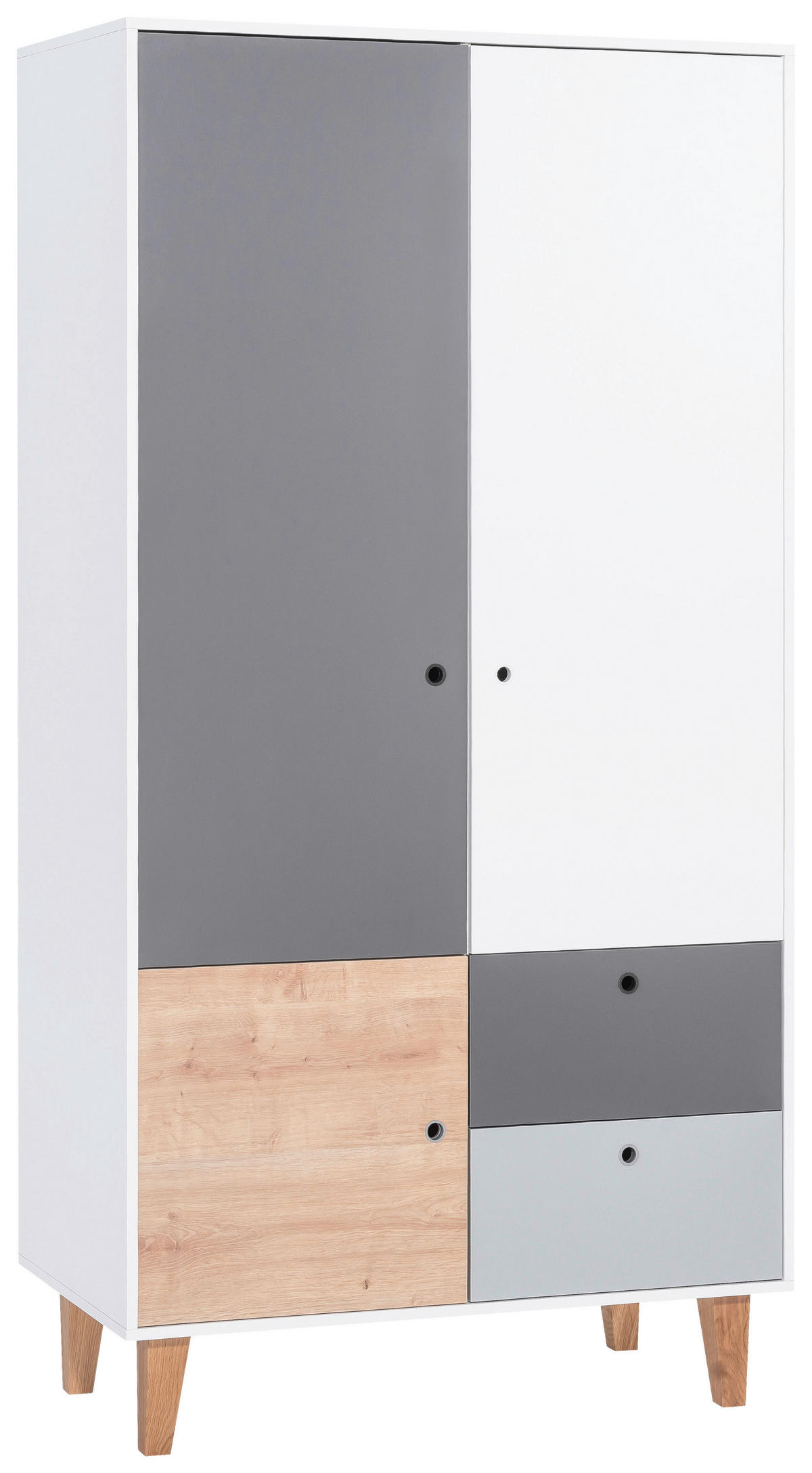 KLEIDERSCHRANK 3-türig Eiche Graphitfarben, Grau, Weiß, Eichefarben  - Eichefarben/Graphitfarben, MODERN, Holz/Holzwerkstoff (103,5/201,5/55cm) - MID.YOU