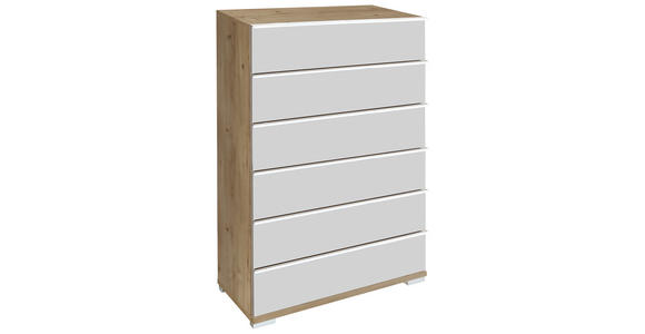 HIGHBOARD  75/120/42 cm 6 Schublade(n)  - Chromfarben/Eiche Bianco, Basics, Glas/Holzwerkstoff (75/120/42cm) - Venda