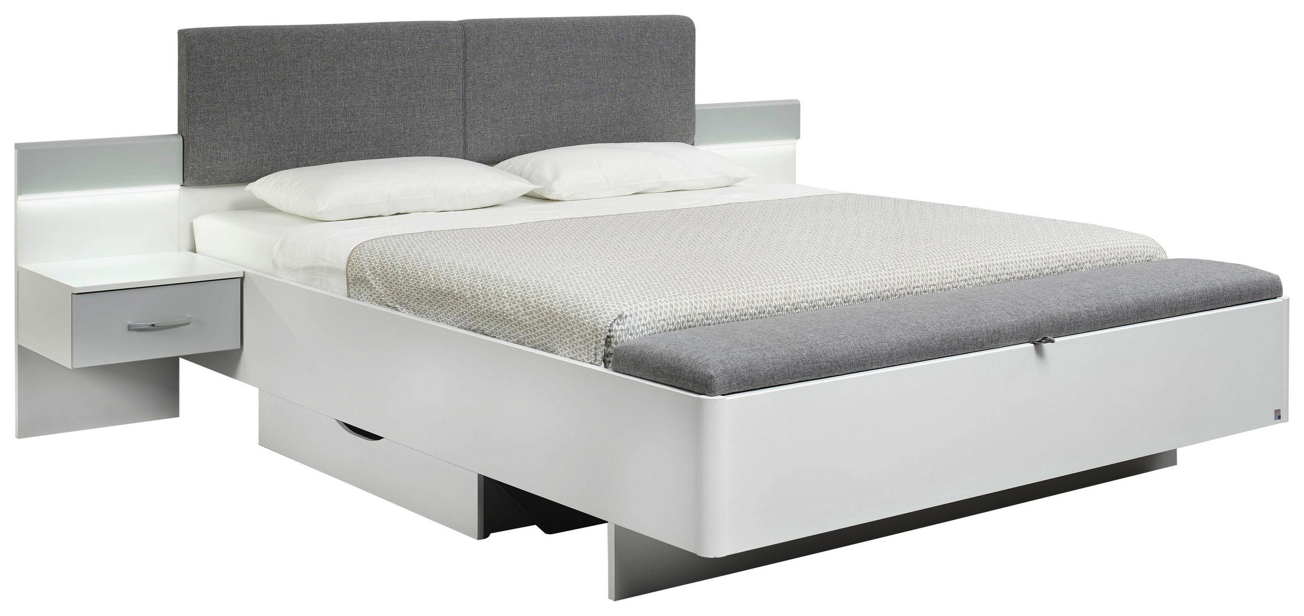 Bettanlage in Weiß, Hellgrau