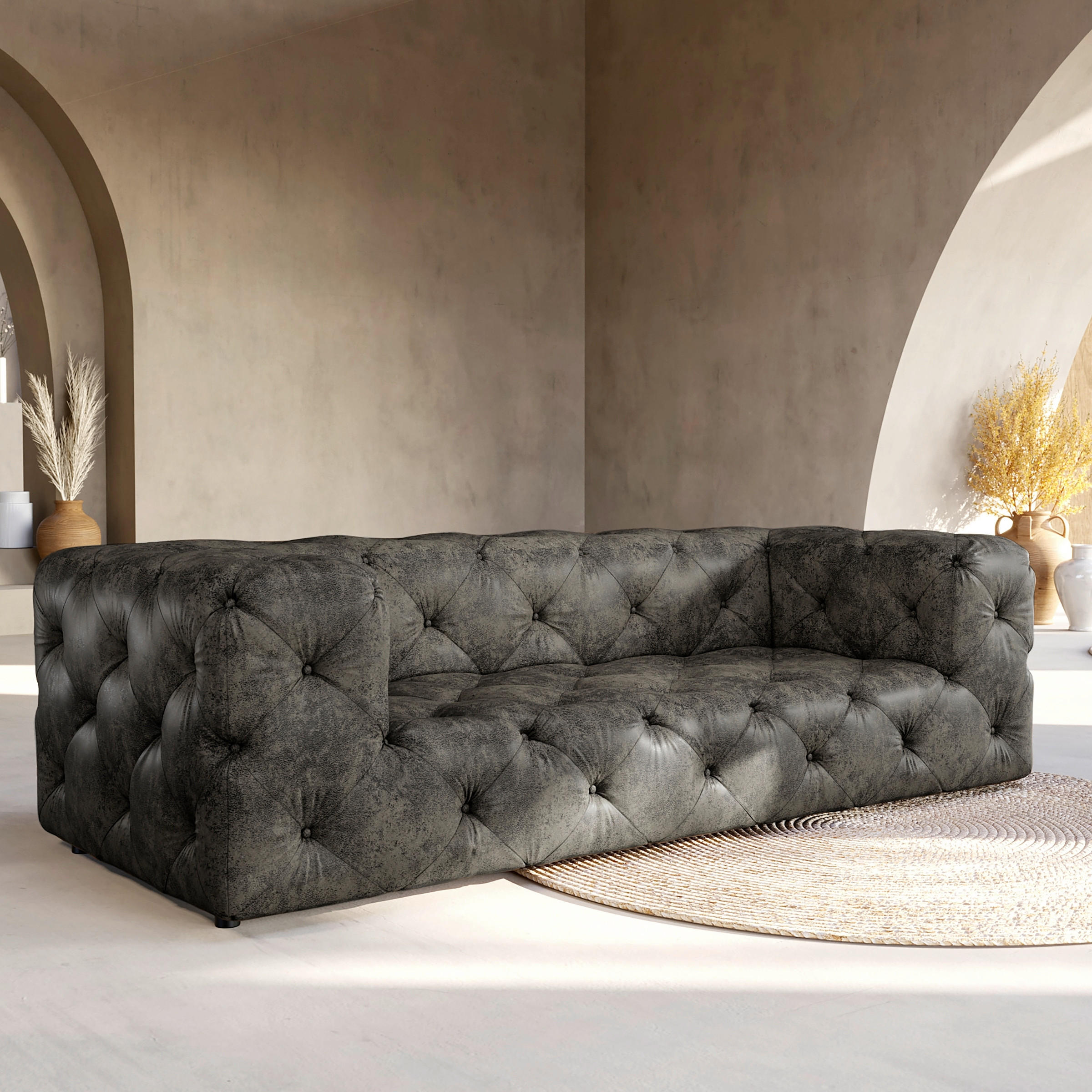3-SITZER-SOFA Lederlook Anthrazit  - Anthrazit/Schwarz, Design, Kunststoff/Textil (230/71/100cm) - P & B