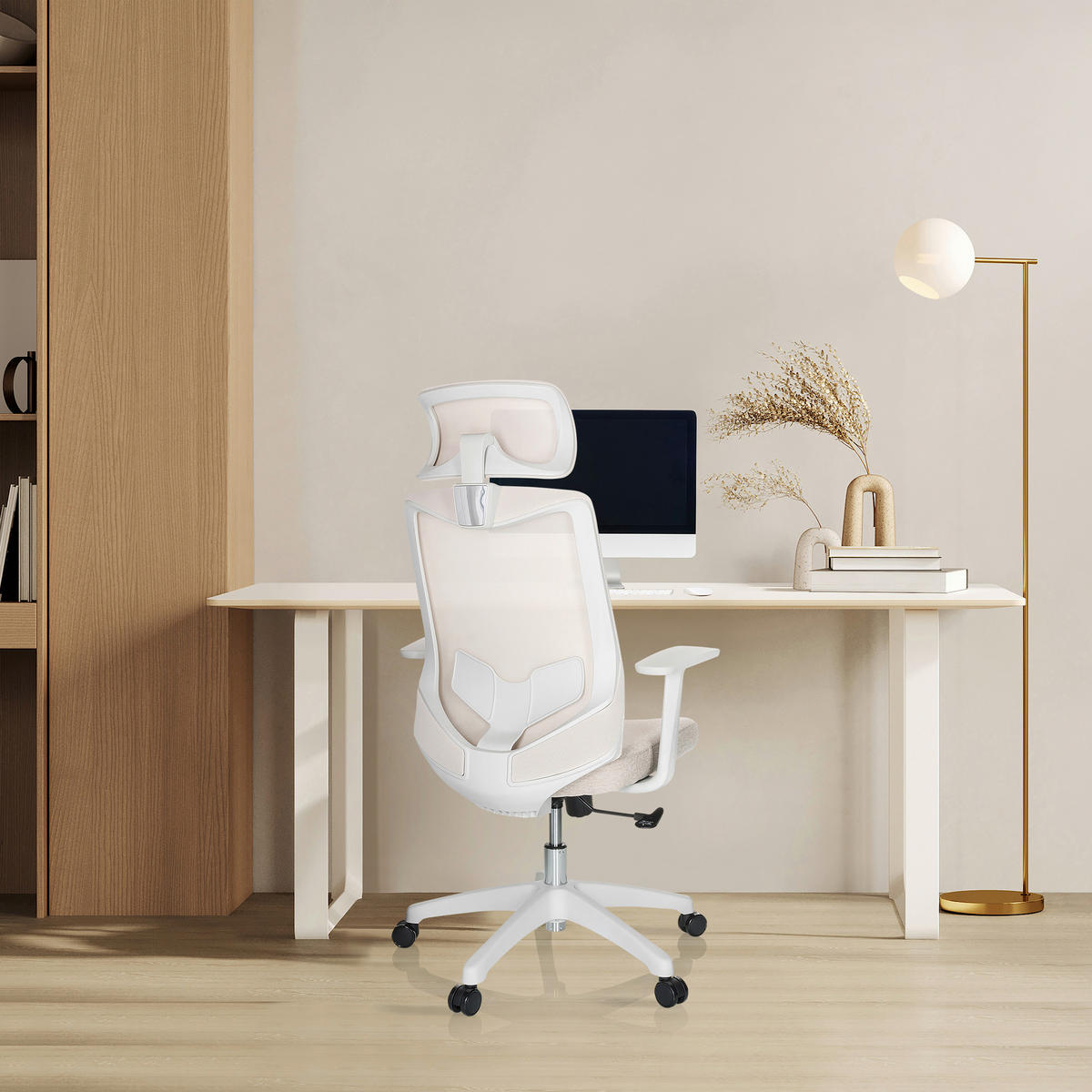 OTOČNÁ ŽIDLE, síťovina, plochá tkanina, světle šedá, béžová - světle šedá/béžová, Basics, textil/plast (69/115/68cm) - MID.YOU