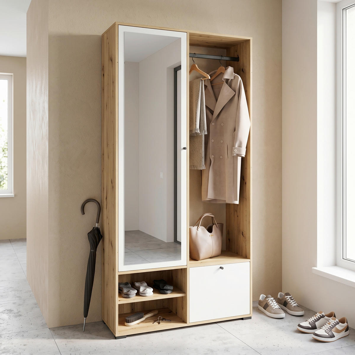 GARDEROBE  in 90/190/33 cm  - Weiß/Eiche Artisan, Trend, Holzwerkstoff (90/190/33cm) - P & B