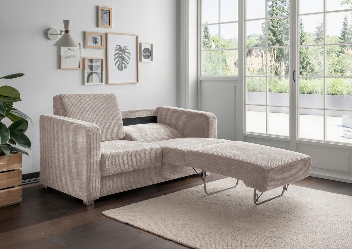 SCHLAFSOFA Mikrofaser Beige  - Chromfarben/Beige, Basics, Kunststoff/Textil (159/88/87cm) - Livetastic