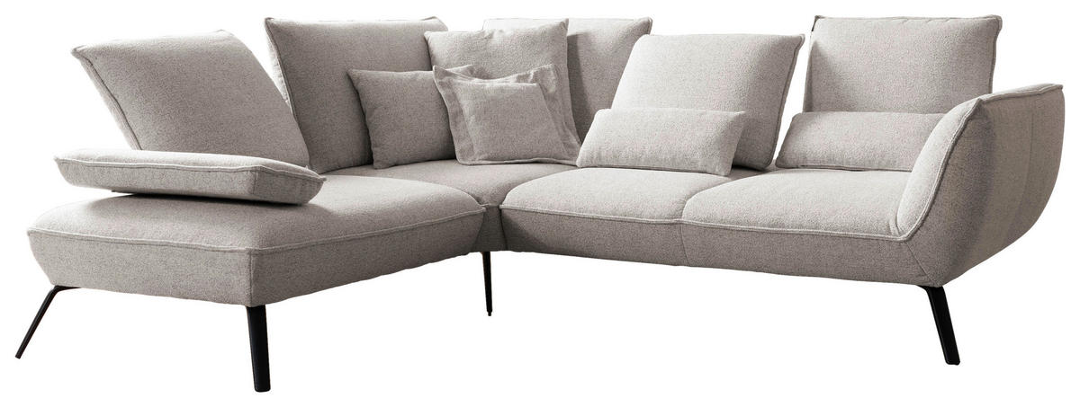 ECKSOFA Beige Flachgewebe, Struktur Armlehnenkissen  - Beige/Schwarz, Design, Textil/Metall (233/259cm) - Moderano