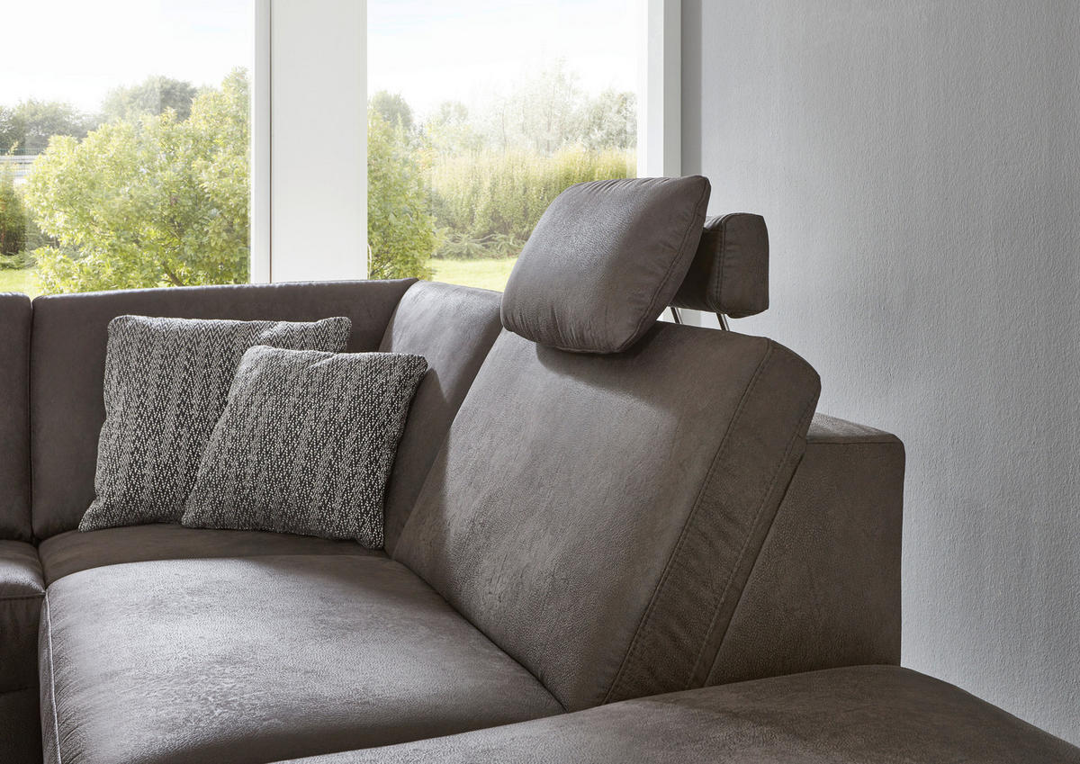ECKSOFA in Mikrofaser Anthrazit  275/242 cm  - Anthrazit/Alufarben, Design, Textil/Metall (275/242cm) - Dieter Knoll