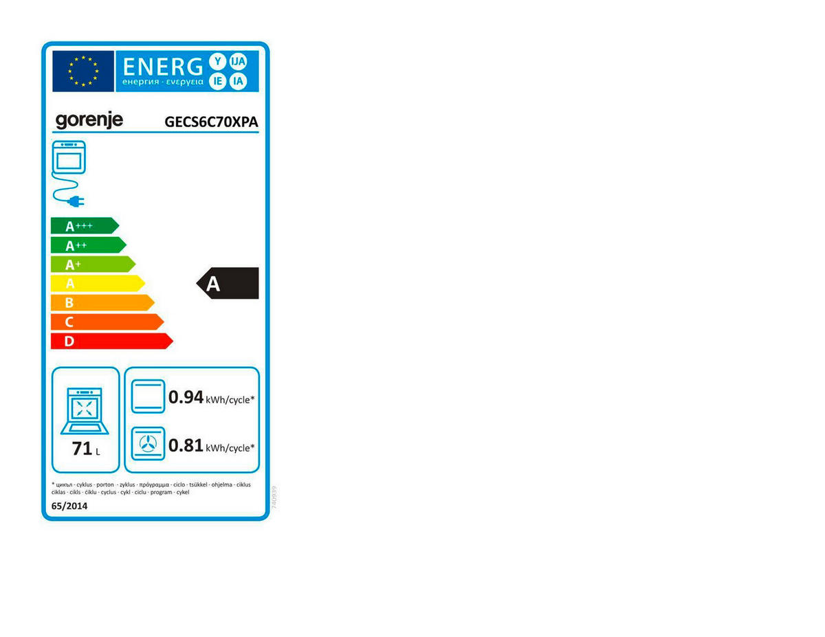 HERD GECS6C70XPA  - Edelstahlfarben/Schwarz, Trend, Glas/Metall (60/85/60cm) - Gorenje