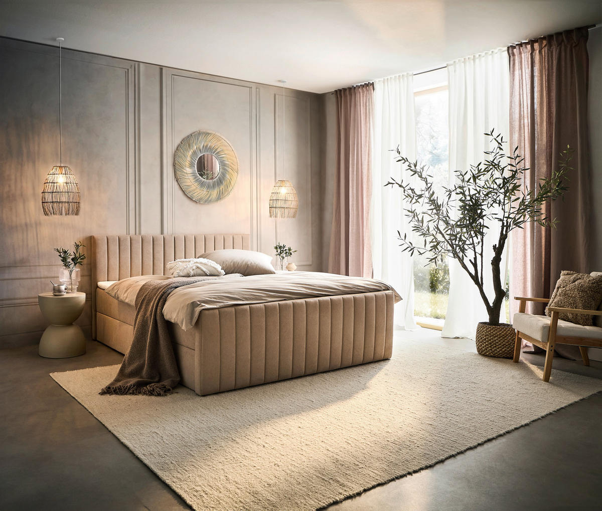 BOXBETT 160/200 cm  in Beige  - Beige/Schwarz, KONVENTIONELL, Kunststoff/Textil (160/200cm) - Boxxx