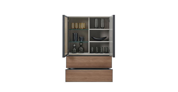 HIGHBOARD 90/130/45 cm  - Taupe/Nussbaumfarben, Design, Glas/Holz (90/130/45cm) - Ambiente