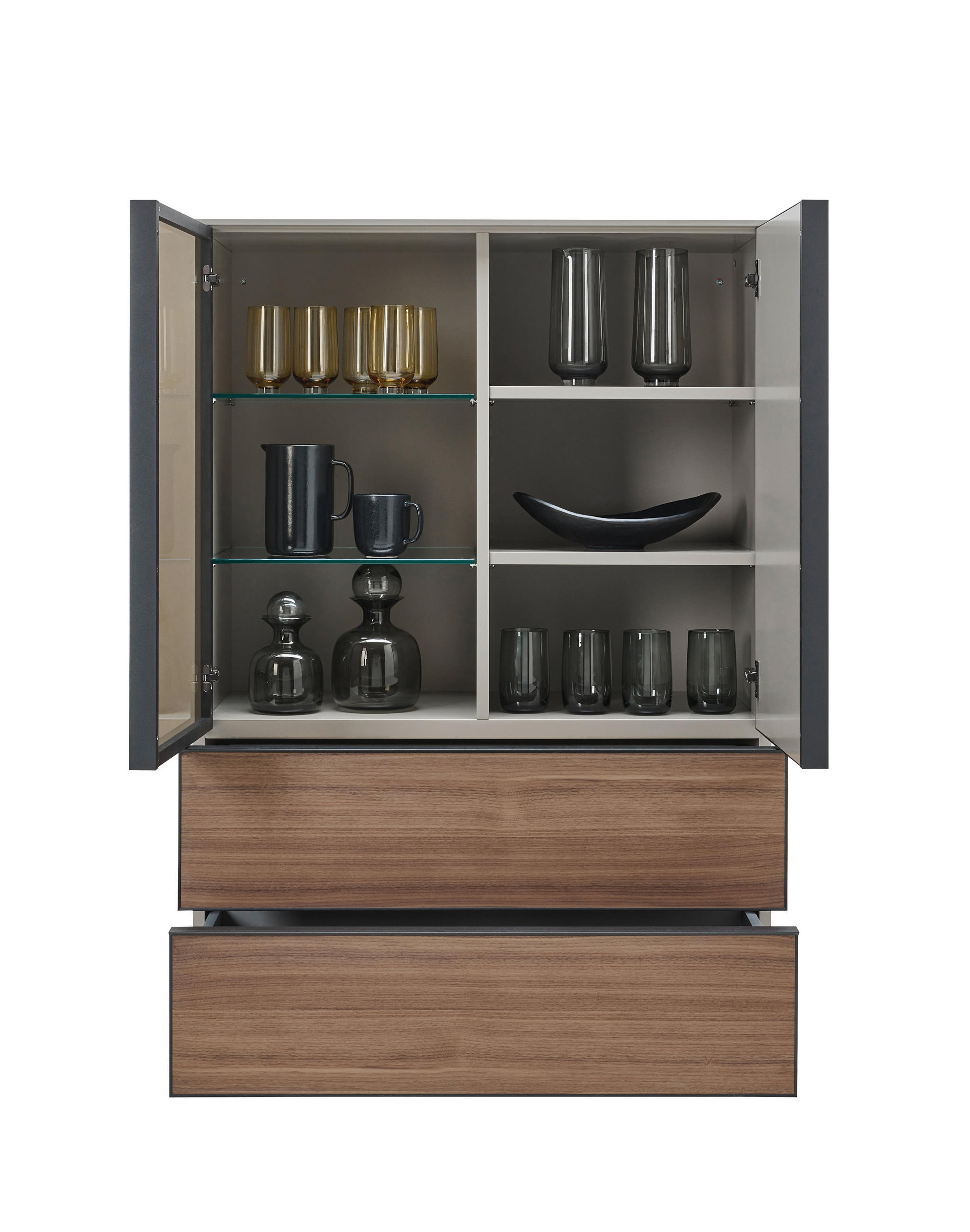 HIGHBOARD Taupe, Nussbaumfarben  90/130/45 cm  - Taupe/Nussbaumfarben, Design, Glas/Holz (90/130/45cm) - Ambiente