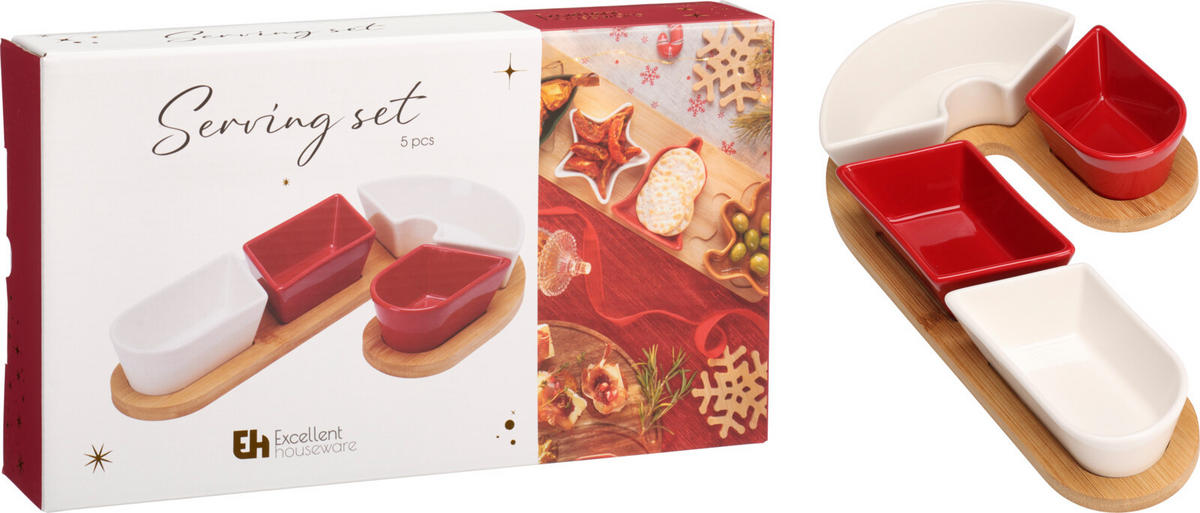 SERVIERSCHALENSET   - Rot/Naturfarben, Basics, Holz/Keramik (17/29/4,5cm)