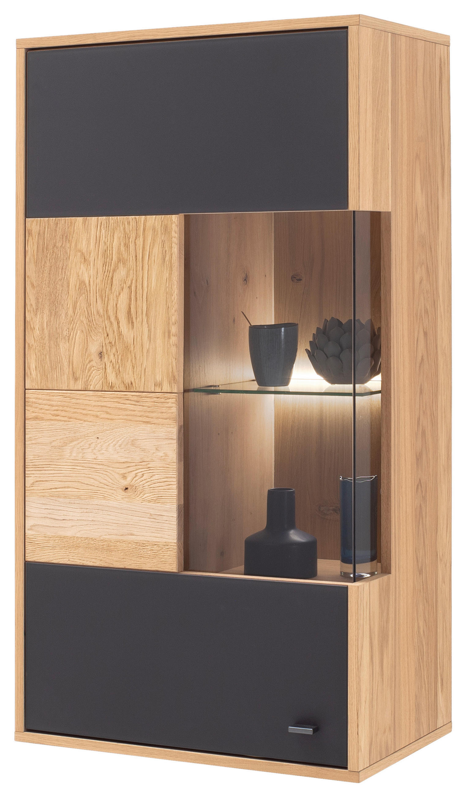 ZÁVĚSNÁ VITRÍNA, trámový dub, antracitová, dub bianco, 64/119/37 cm - antracitová/dub bianco, Design, kov/dřevo (64/119/37cm) - MID.YOU