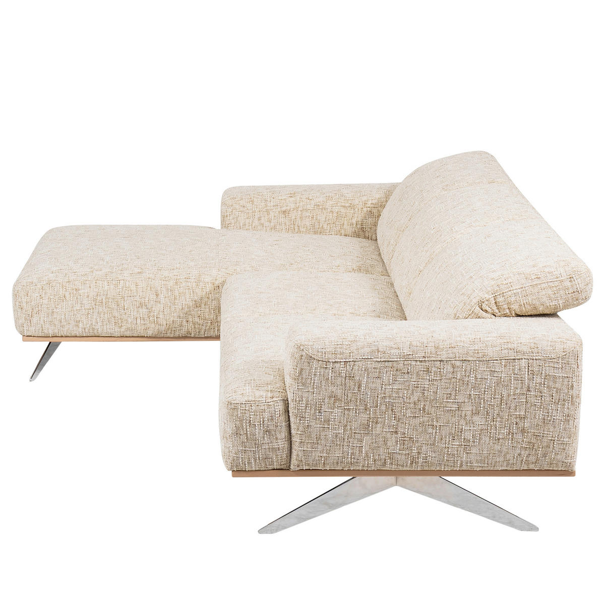 ECKSOFA PORTLAND in Struktur Beige Kopfteilverstellung  187/295 cm  - Chromfarben/Beige, Design, Holz/Textil (187/295cm) - Livetastic
