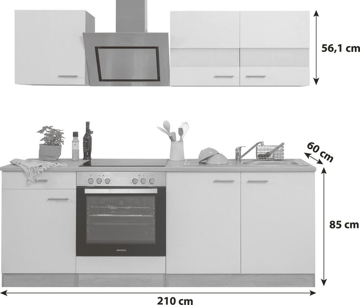 KONYHABLOKK  - nemesacélszínű/tölgyfa színű, Basics, faalapú anyag/fém (210cm) - Respekta