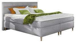 Komfortable Betten Boxspringbett Webstoff 180 200 Cm Inkl Topper Eichefarben Hellgrau Design