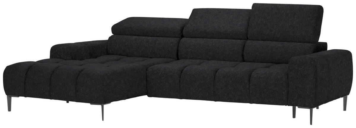 ECKSOFA Dunkelgrau Samt, Webstoff  - Dunkelgrau/Schwarz, Design, Textil/Metall (177/270cm) - Welnova