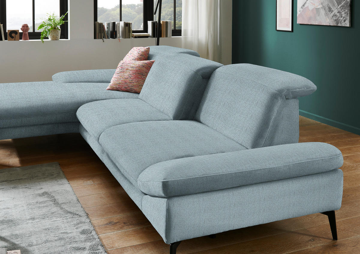 ECKSOFA in Chenille Pastellblau  - Pastellblau/Schwarz, Design, Textil/Metall (188/319cm) - Beldomo System