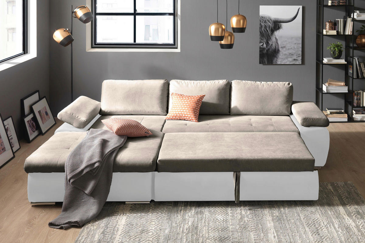 ECKSOFA in Flachgewebe Weiß, Hellbraun  175/271 cm  - Hellbraun/Weiß, Design, Kunststoff/Textil (175/271cm) - Xora
