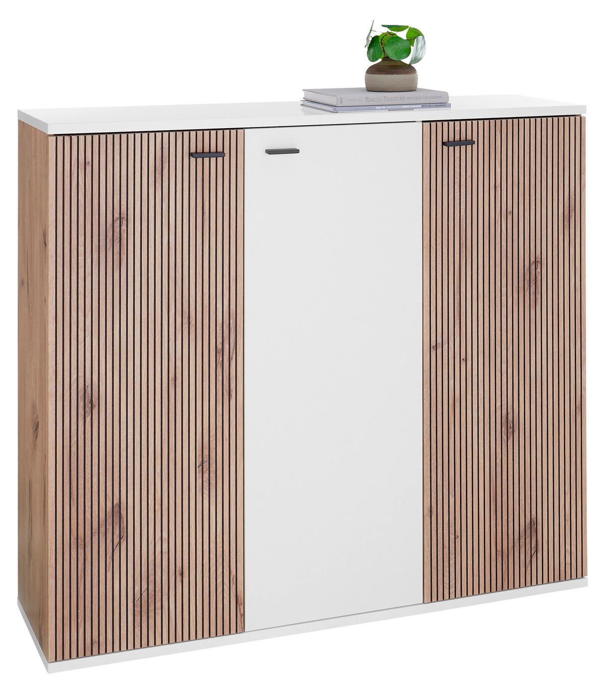 SCHUHSCHRANK  in 132/118/37 cm  - Weiss/Eichefarben, Design, Holzwerkstoff/Kunststoff (132/118/37cm) - Voleo
