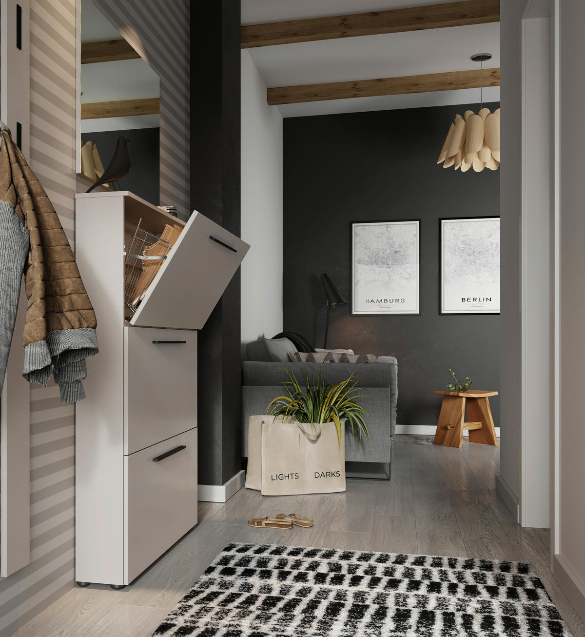 GARDEROBE 3-teilig  in 130/200/19 cm  - Kaschmir, Basics, Glas/Holzwerkstoff (130/200/19cm)