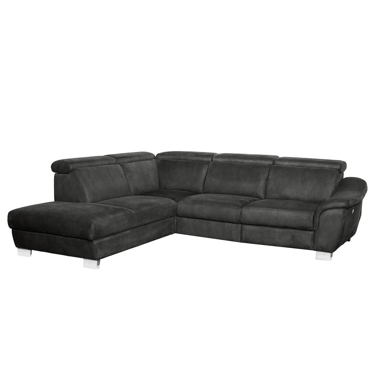 ECKSOFA Anthrazit Mikrofaser Rücken echt, Relaxfunktion, Kopfteilverstellung  - Chromfarben/Anthrazit, Design, Textil/Metall (238/276cm) - Livetastic
