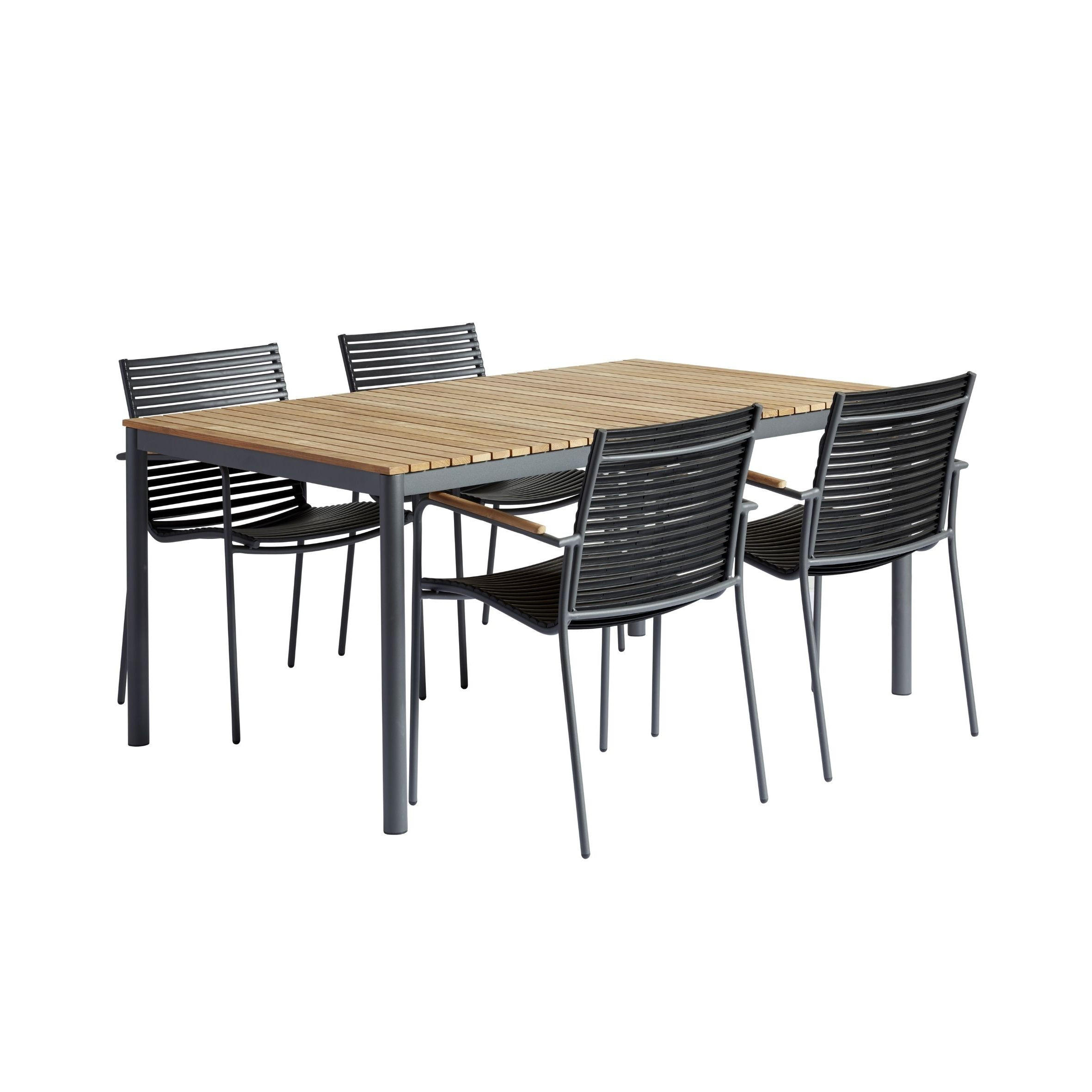 GARTENTISCHGRUPPE Teakholz vollmassiv  - Anthrazit/Schwarz, Natur, Holz/Kunststoff (60/84/56cm) - Gardenson