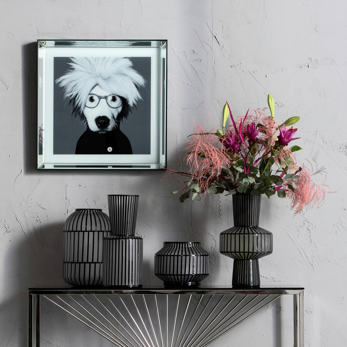 VASE 42 cm  - Hellgrau/Schwarz, Design, Glas (23/42/23cm)