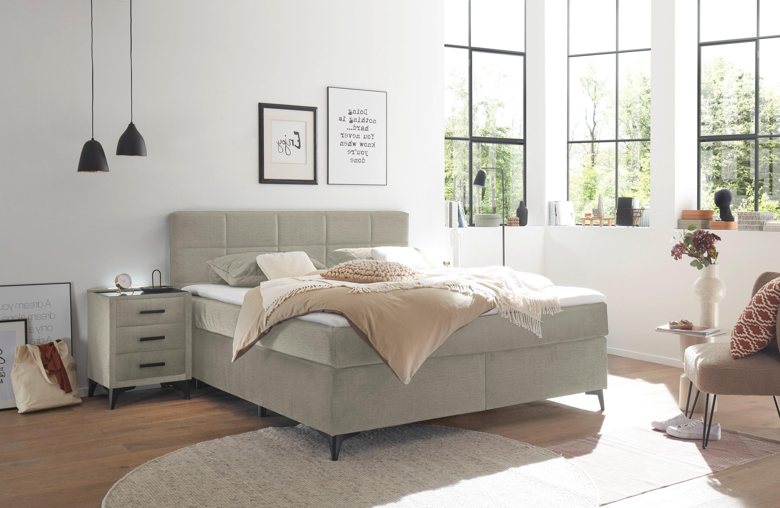 BOXSPRINGBETT 180/200 cm  in Hellgrau  - Hellgrau/Schwarz, Design, Holzwerkstoff/Kunststoff (180/200cm) - Xora