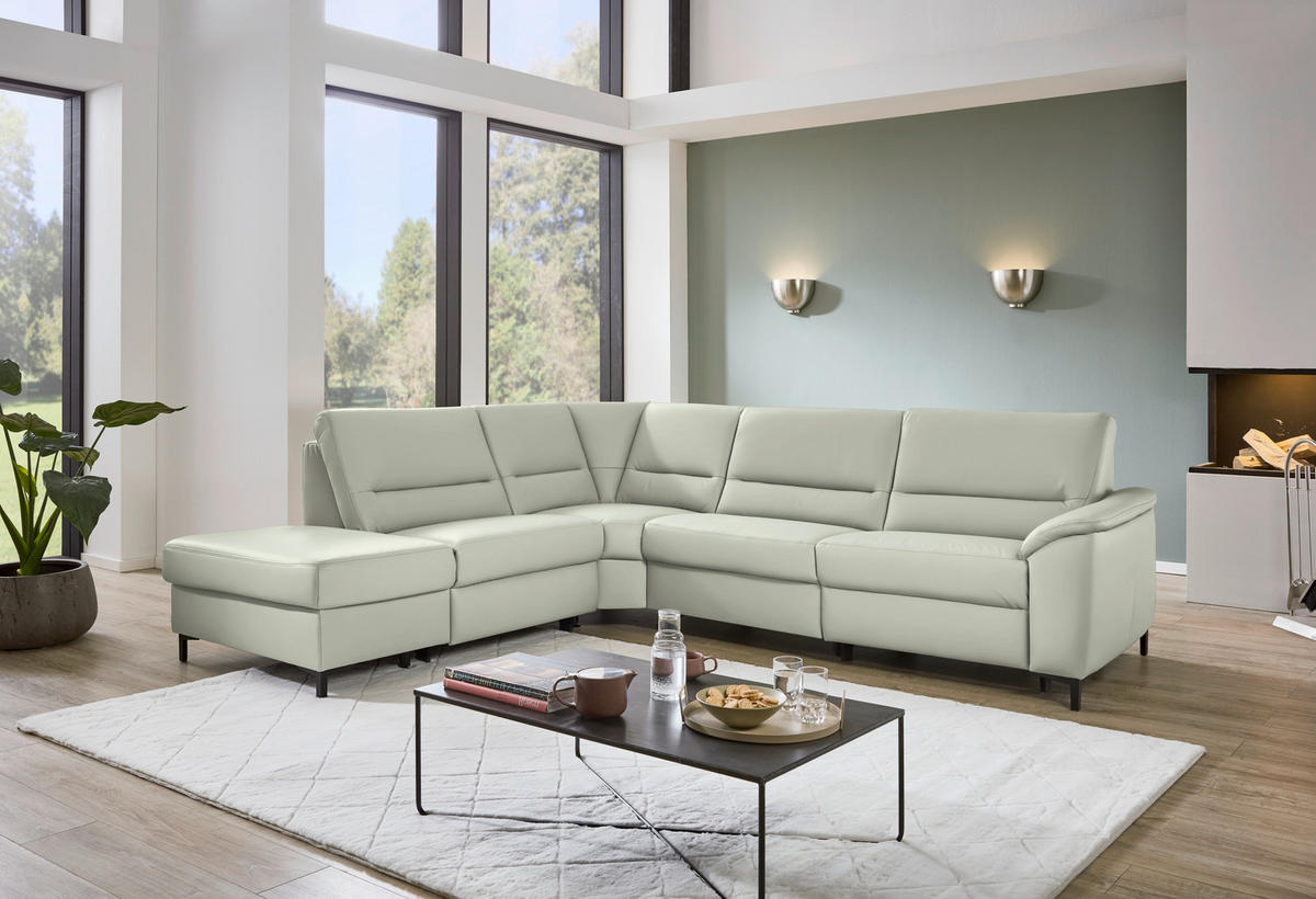 ECKSOFA  in Echtleder Silberfarben  249/290 cm  - Silberfarben/Schwarz, KONVENTIONELL, Leder/Metall (249/290cm) - Beldomo Premium