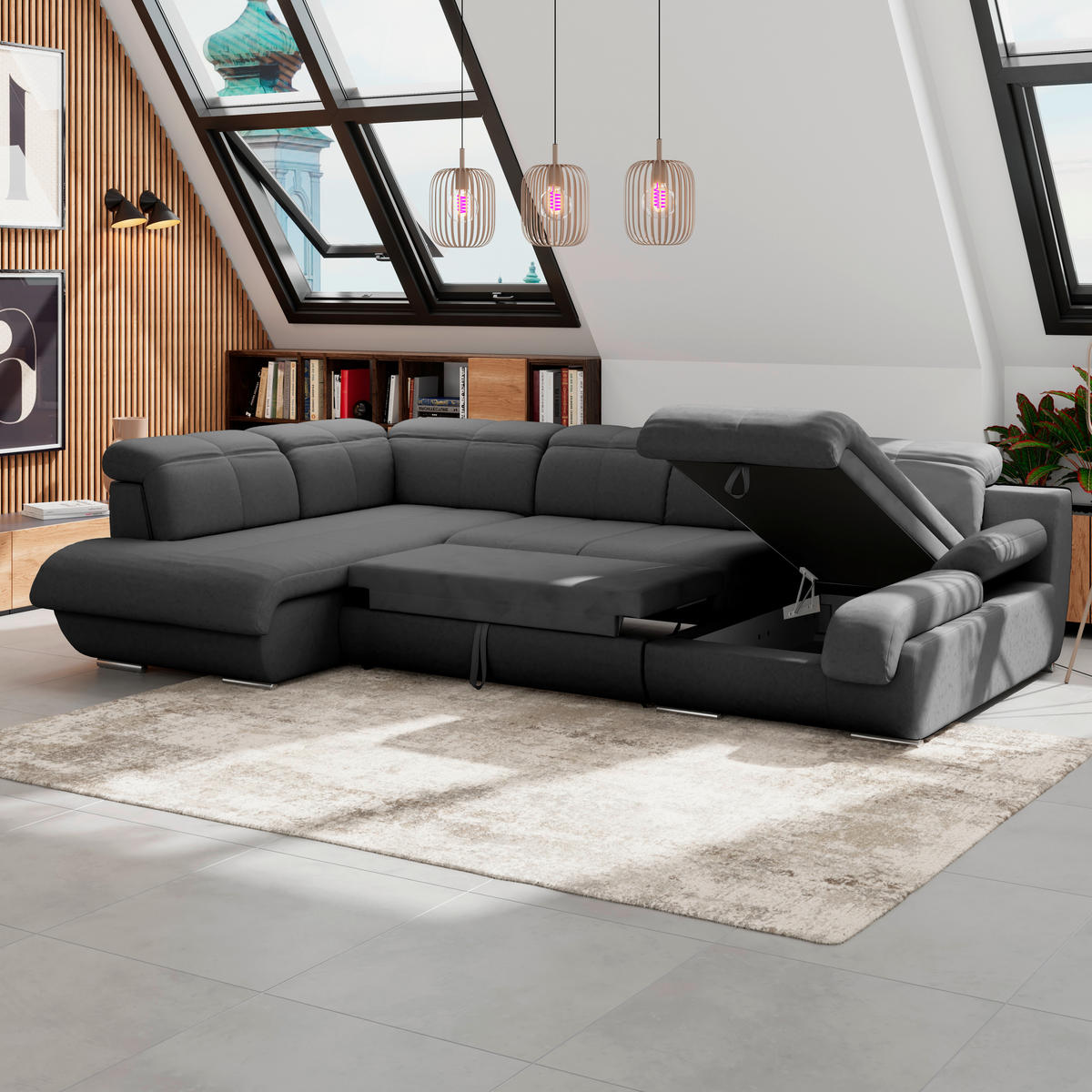 WOHNLANDSCHAFT Anthrazit Mikrofaser  - Chromfarben/Anthrazit, MODERN, Textil/Metall (228/345/184cm) - MID.YOU