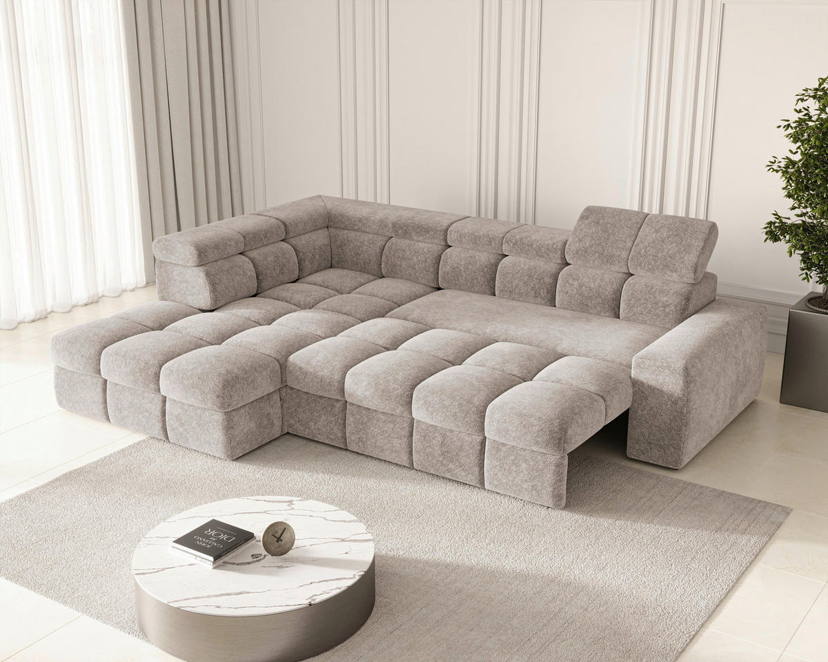 ECKSOFA  in Chenille Graubraun  - Graubraun/Schwarz, MODERN, Kunststoff/Textil (204/292cm) - Milino