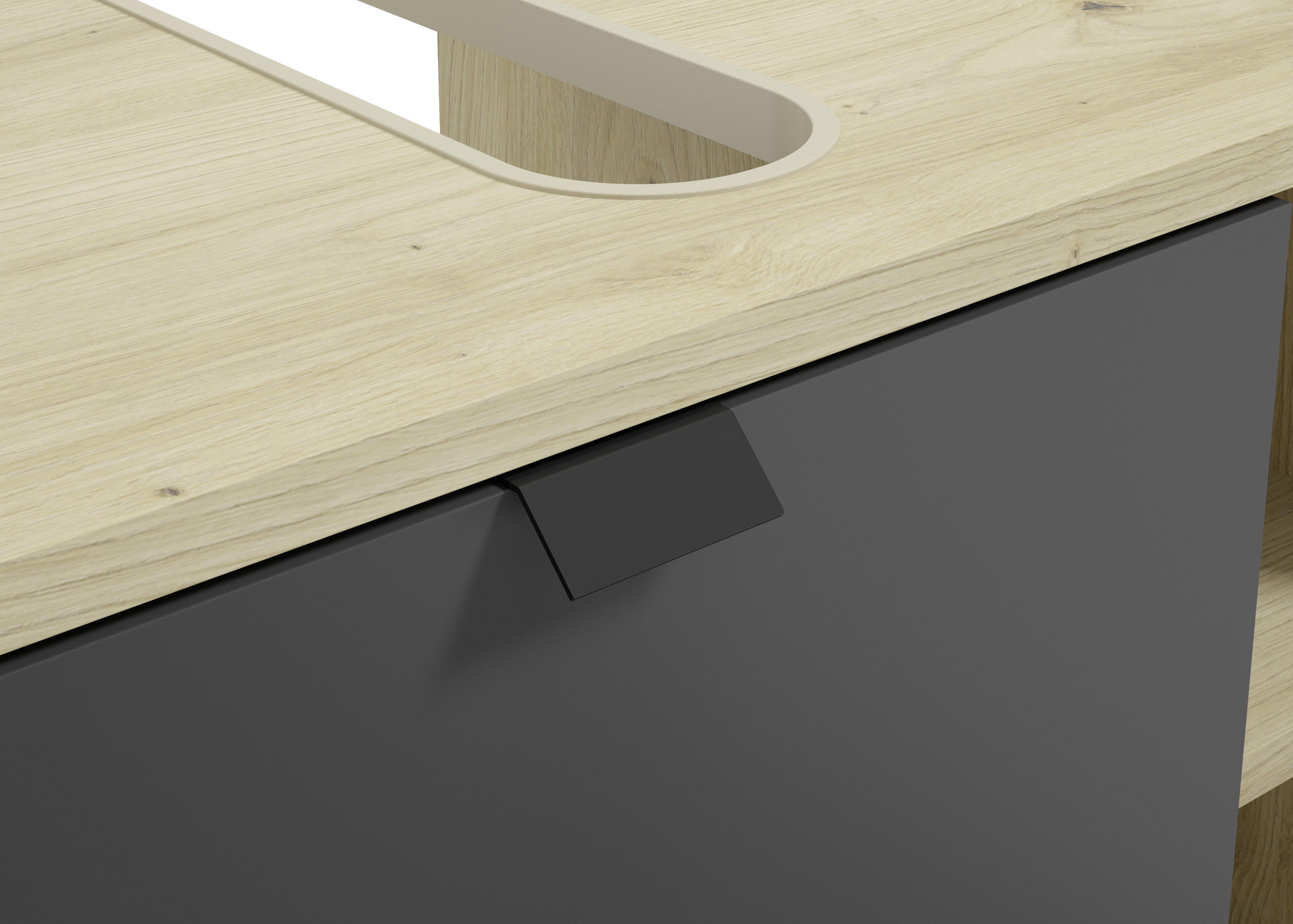 Thumbnail - Mid.you Waschbeckenunterschrank Amora, Anthrazit, Eiche, Metall, Holzoptik, 60x62x34 cm, Made in EU, stehend, Badezimmer...