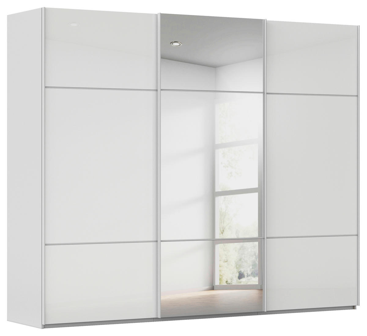 SCHWEBETÜRENSCHRANK Grau, Weiss  - Weiss/Grau, Konventionell, Glas/Holzwerkstoff (301/223/68cm) - Novel