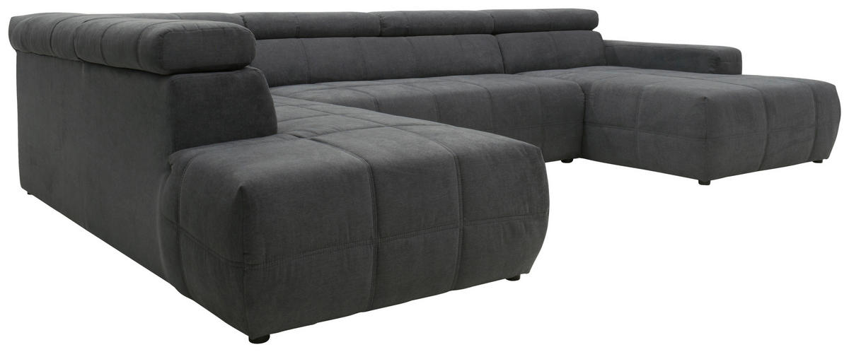 WOHNLANDSCHAFT Dunkelgrau Mikrofaser  - Dunkelgrau/Schwarz, Design, Kunststoff/Textil (228/359/175cm) - MID.YOU