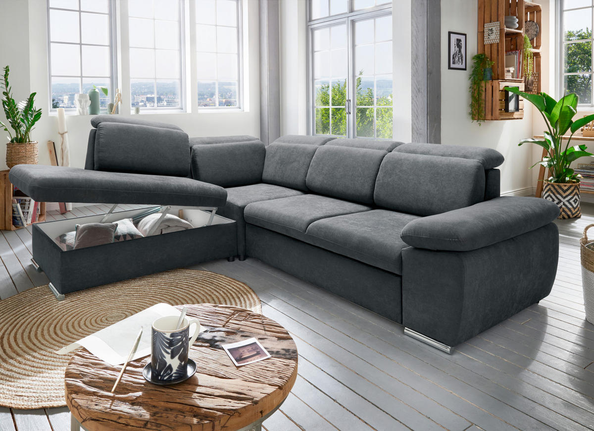 ECKSOFA Anthrazit Mikrofaser  - Chromfarben/Anthrazit, Design, Textil/Metall (228/283cm) - Livetastic