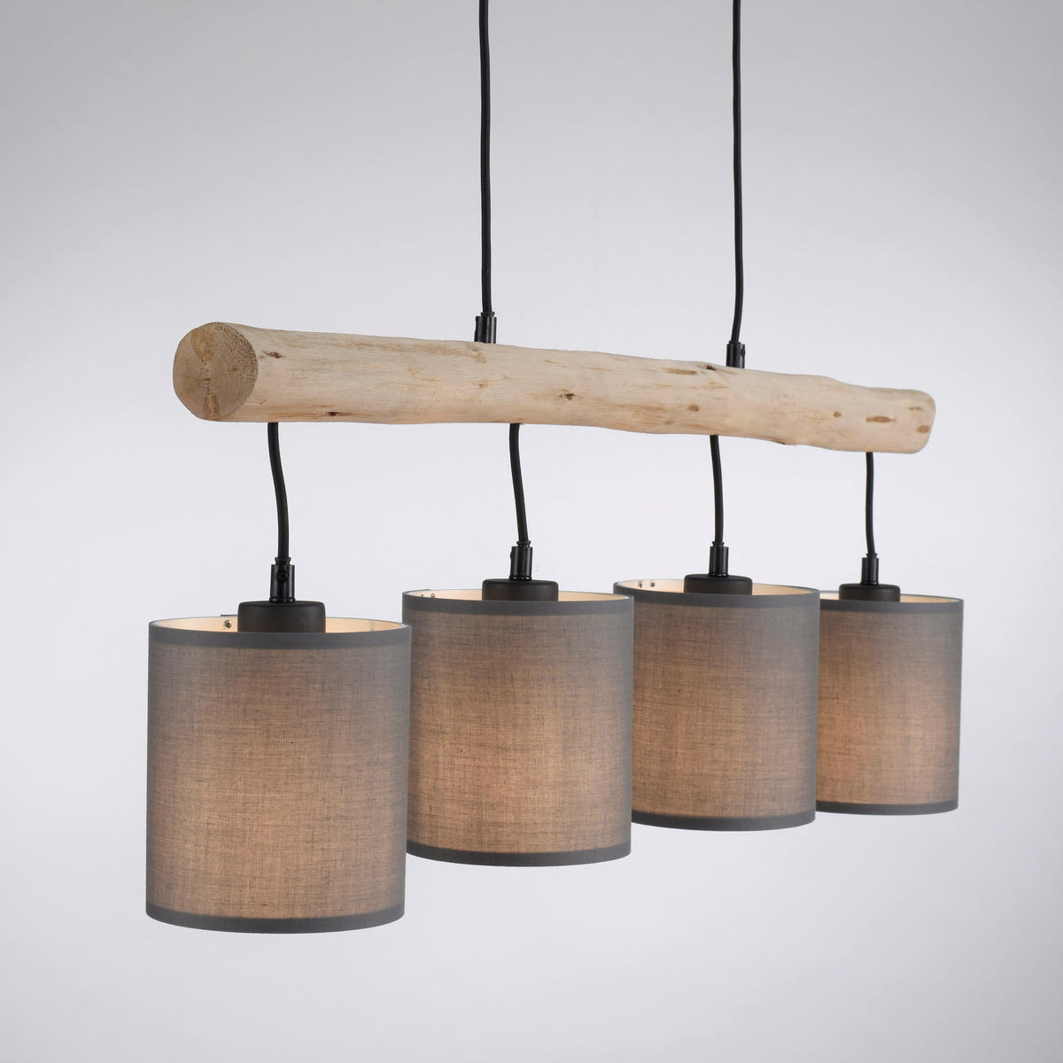PENDELLEUCHTE Tribu 82,5/13,5/60-120 cm   - Taupe/Schwarz, Natur, Holz/Kunststoff (82,5/13,5/60-120cm)
