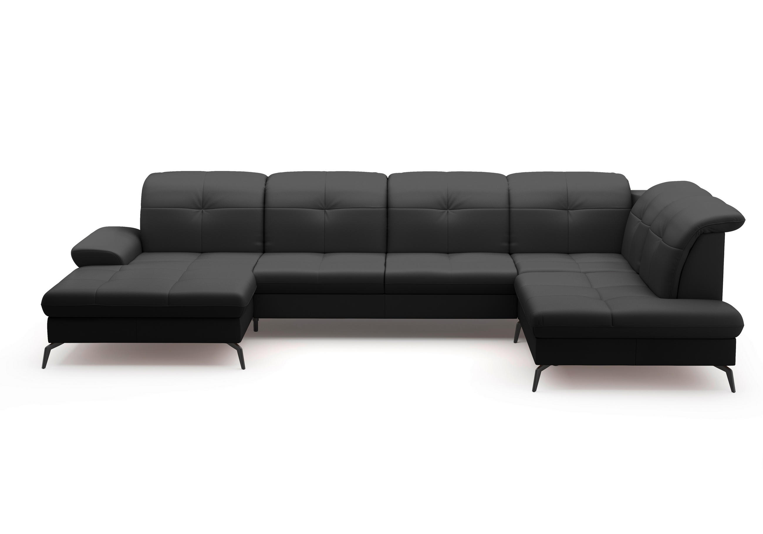 WOHNLANDSCHAFT Schwarz Echtleder  - Schwarz, KONVENTIONELL, Leder/Metall (185/357/231cm) - Sit & More