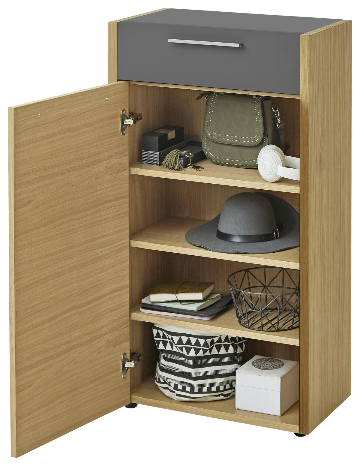 SCHUHSCHRANK Eiche, Balkeneiche furniert Grau, Eichefarben  - Eichefarben/Silberfarben, Design, Holz/Holzwerkstoff (61/103/37cm)