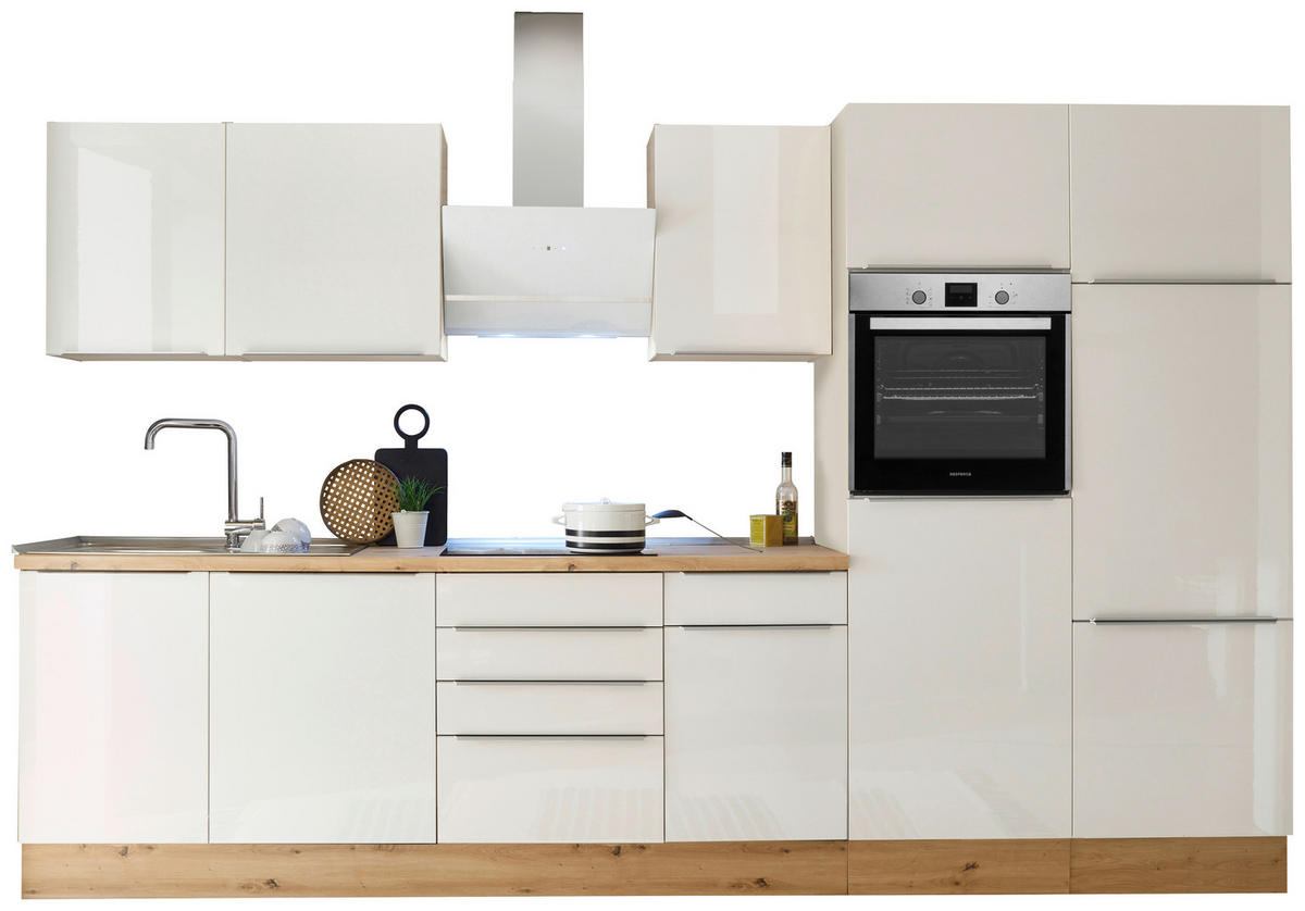 MODULKÖK 340 cm   i vit, vit högglans  - vit/aluminiumfärg, Lifestyle, trämaterial/plast (340cm) - Respekta