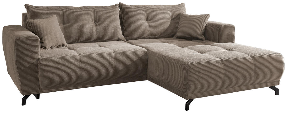 ECKSOFA in Cord Graubraun  - Graubraun/Schwarz, Modern, Holz/Textil (246/177cm) - MID.YOU