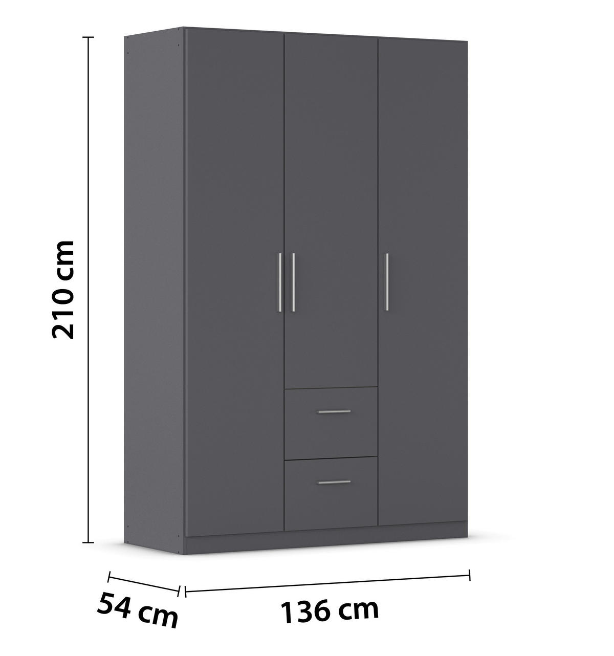 DREHTÜRENSCHRANK 135/210/54 cm,  in Grau, 3-türig  - Alufarben/Grau, KONVENTIONELL, Holzwerkstoff/Kunststoff (135/210/54cm) - home24