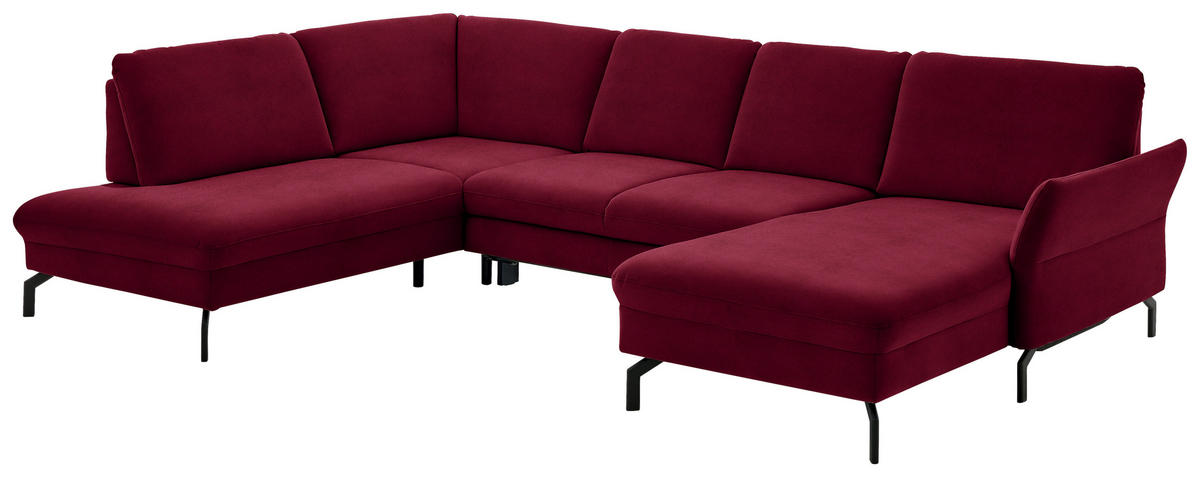 WOHNLANDSCHAFT in Velours Rot, Beere  - Beere/Rot, Design, Textil/Metall (220/335/179cm) - Beldomo System