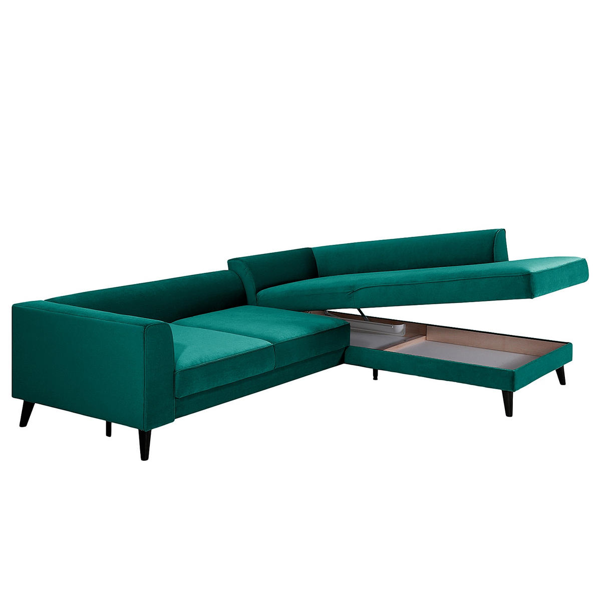ECKSCHLAFSOFA in Samt Petrol  - Wengefarben/Petrol, Modern, Holz/Textil (264/85/203cm) - Trendmanufaktur