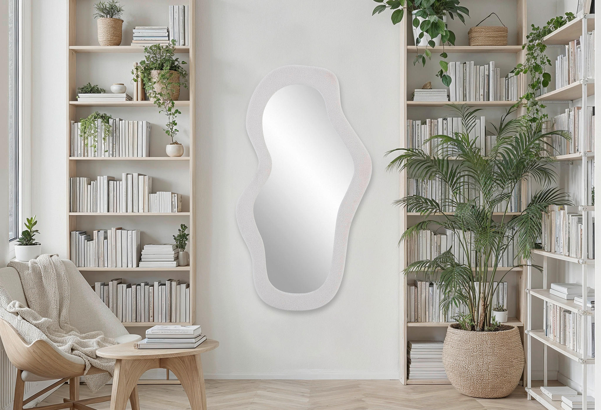 WANDSPIEGEL 70/130/3,5 cm    in Freiform  - Creme, Design, Glas/Holzwerkstoff (70/130/3,5cm) - MID.YOU