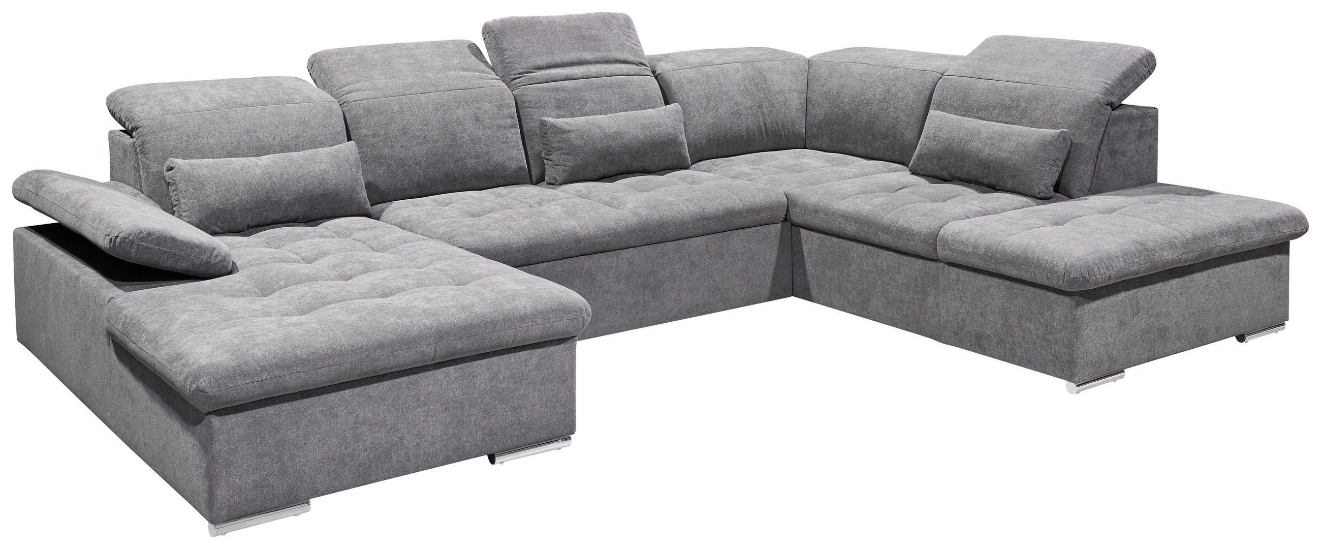 WOHNLANDSCHAFT Grau Mikrovelours  - Dunkelgrau/Silberfarben, KONVENTIONELL, Kunststoff/Textil (188/340/240cm) - MID.YOU