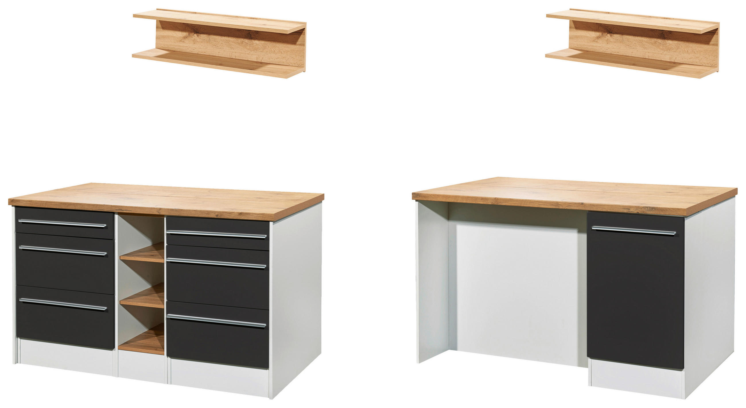 KÜCHENINSEL 150/91/90 cm  in Grau Hochglanz  - Wildeiche/Edelstahlfarben, Design, Holzwerkstoff/Kunststoff (150/91/90cm) - Respekta