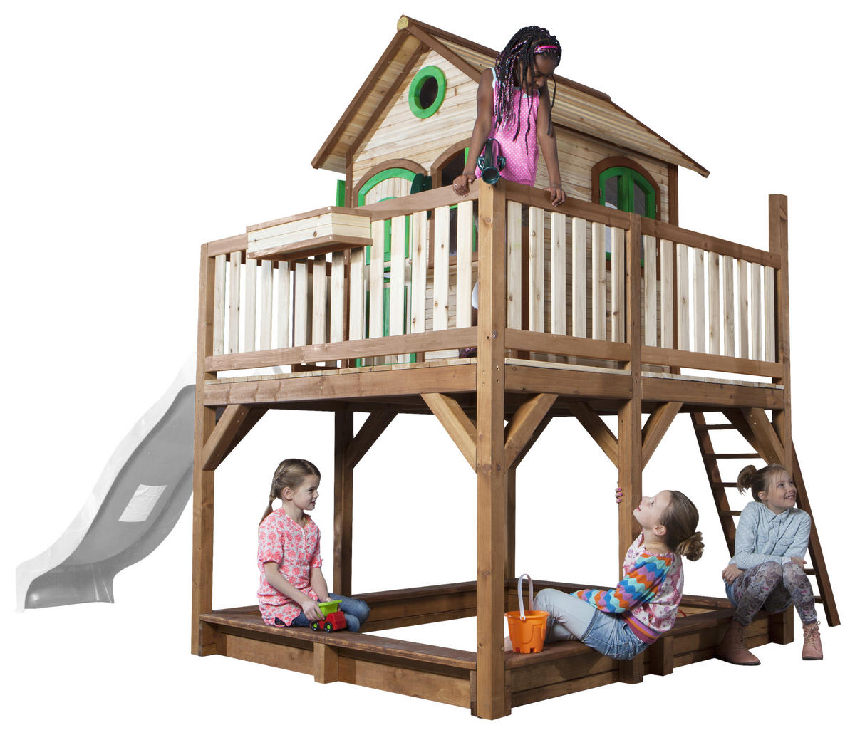 SPIELTURM 377/291/255 cm  - Weiss/Braun, Konventionell, Holz (377/291/255cm)