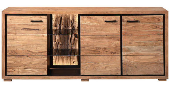 SIDEBOARD in 175/78/40 cm - Schwarz/Akaziefarben, LIFESTYLE, Glas/Holz (175/78/40cm) - Landscape