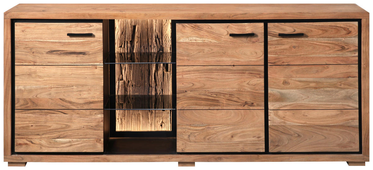 SIDEBOARD  in 175/78/40 cm  - Schwarz/Akaziefarben, LIFESTYLE, Glas/Holz (175/78/40cm) - Landscape