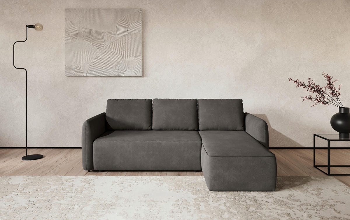 ECKSOFA Chenille Grau  - Schwarz/Grau, Trend, Kunststoff/Textil (239/170cm) - MID.YOU