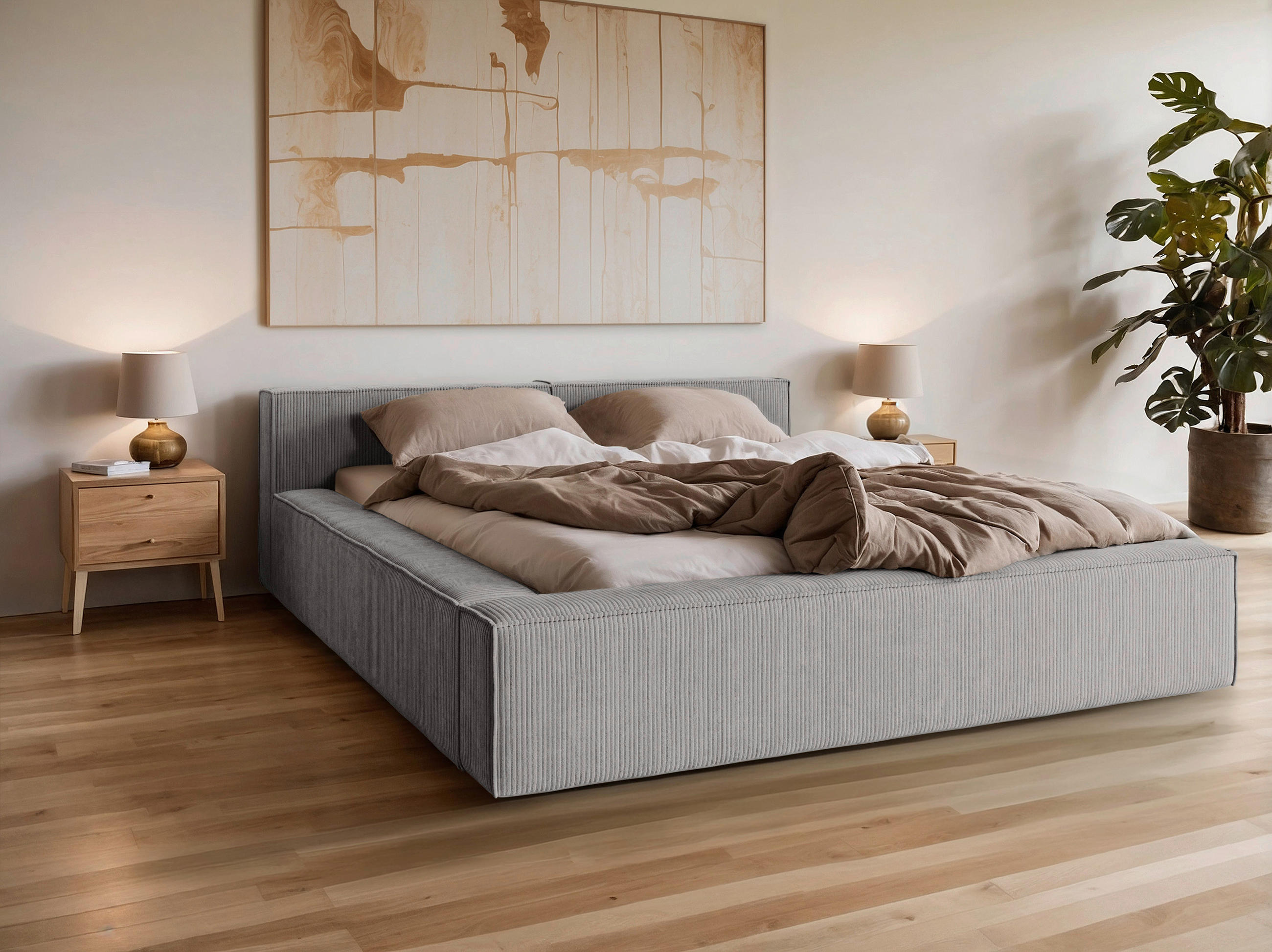 POLSTERBETT 160/200 cm,  in Hellgrau, Lattenrost, Bettkasten,  - Hellgrau/Schwarz, Basics, Holz/Kunststoff (160/200cm) - Livetastic
